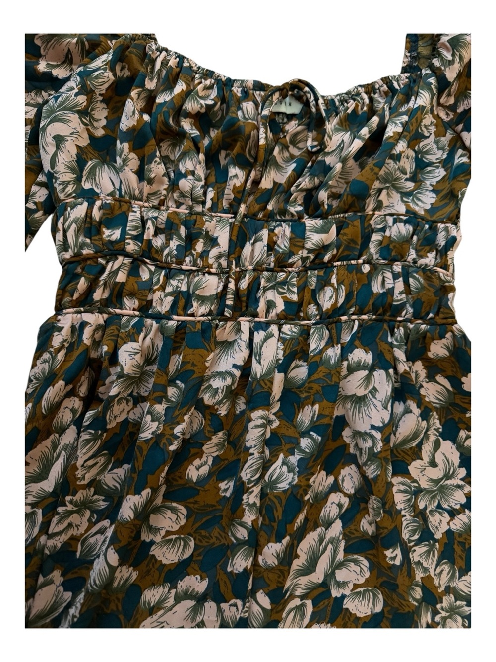 Lush Teal Pink Floral Smocked Mini Dress Size Small Boho Cottagecore Romantic - Picture 3 of 6